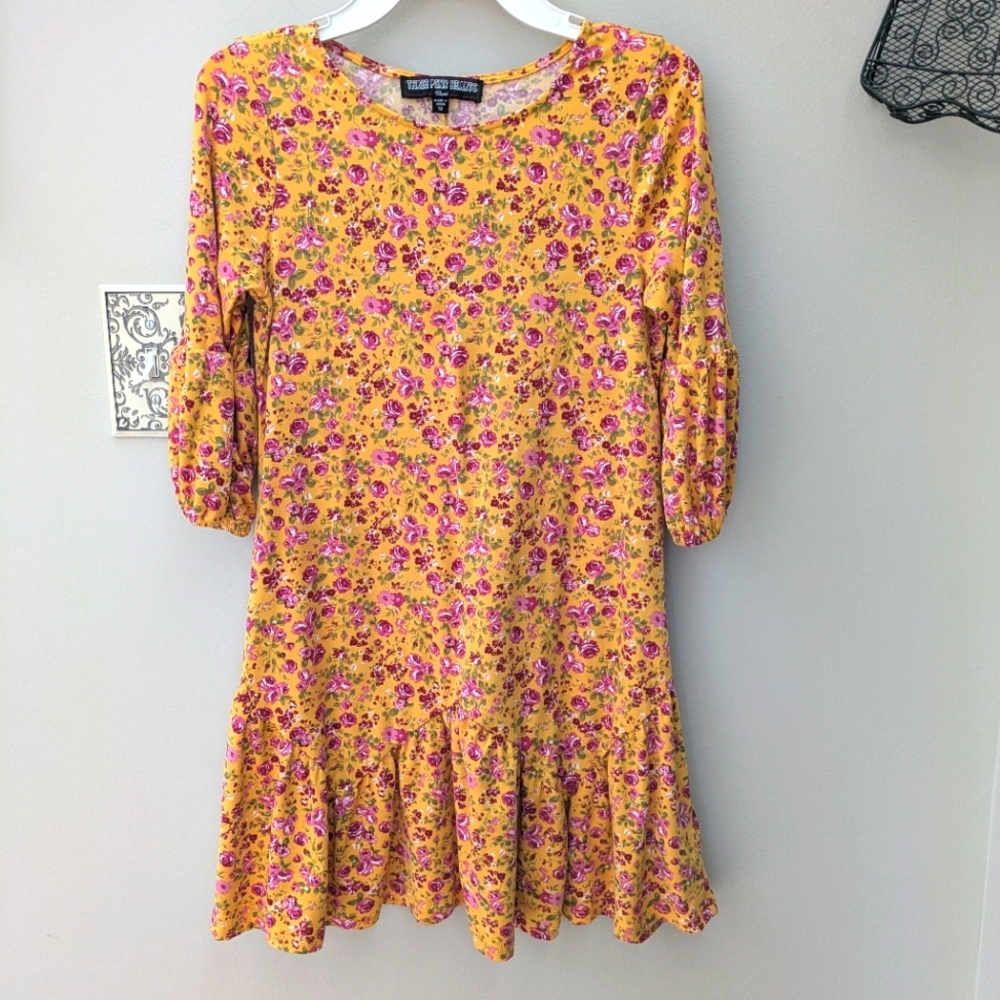 Girls Floral Yellow and Pink Dress